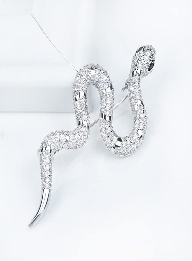 VVCome Crystal Snake Brooch Pin Vintage Suit Accessory Metal Serpent Animal Lapel Pin Banquet Badge Pins Backpack Bag Pin Hat Pins (Silver) - Image 2